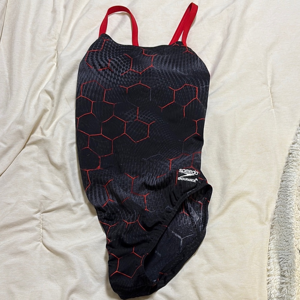 Speedo Black Swimsuit with Red Accents